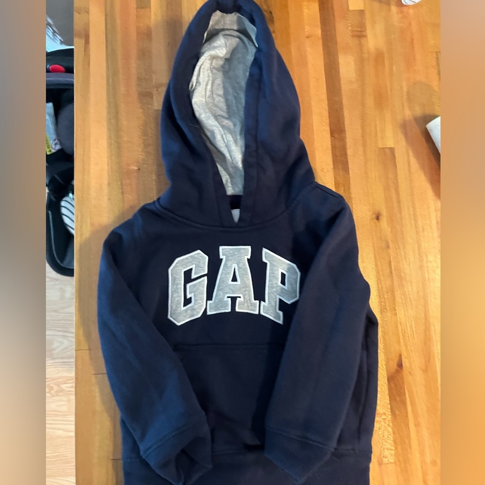 2 GAP toddler 3T sweatshirts. Navy blue pullover hoody and teal zip up.